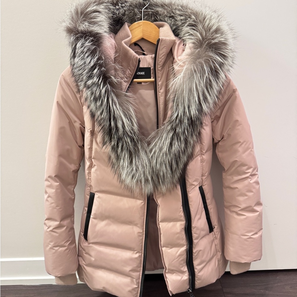 Mackage Adali Leather-Trim Down Coat - Regular 0 (XS) in Pink